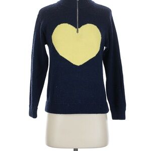 Victor Alfaro Navy Blue zip neck Sweater with Yellow Heart/Luv Design